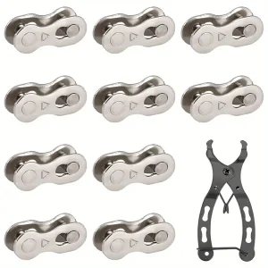 10 Pairs Stainless Steel Bicycle Chain Links with Quick Release for 8-Speed Mountain and Road Bikes Plus Chain Pliers Tool Set