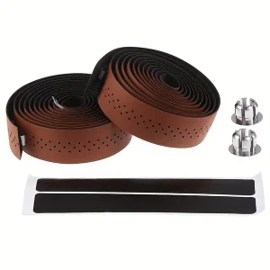 2pcs Bicycle Handlebar Tape, Road Bike PU Leather Perforated Handlebar Belt, Breathable Soft Bike Handlebar Wraps