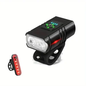 Bicycle Headlight And Taillight Set Road Mountain Bike AccessoriesWith USB Charging LED Lighting 6 Light Modes Adjustable Headband Power Display Suitable For All Kinds Of Night Outdoor Sports Riding Road Mountain, Available For Adults And Children