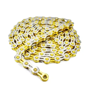 VG SPORTS Half Hollow Titanium Bicycle Chain - 6u002F7u002F8u002F9u002F10u002F11 Speed, Goldenu002FSilveru002FRainbow - MTBu002FRoad Bike Chains & Accessories